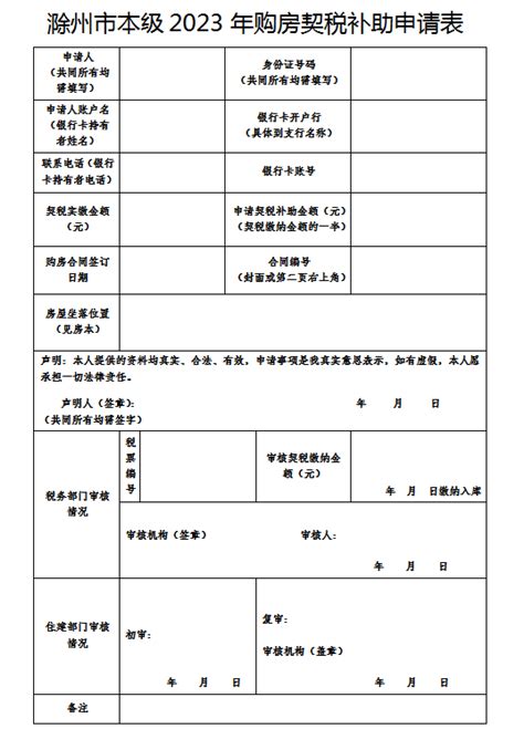 关于《滁州市本级2023年购房契税补助申请表》部分内容调整的通知_权威发布_新闻_