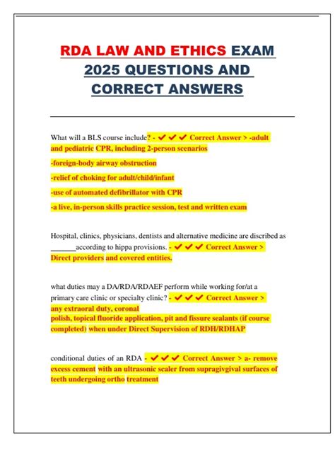 RDA Law and Ethics Exam – 2025 | Complete Practice Questions with ...