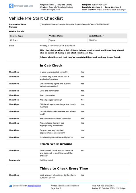 Vehicle Pre Start Checklist: All of your pre-start vehicle checks