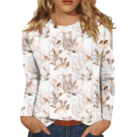 QIJIE Womens Plus Size Tops Crew Neck Long Sleeve Plus Size Tshirts ...