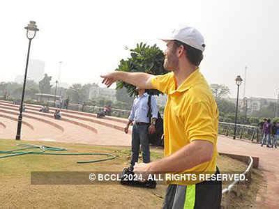 Frisbee player Brodie Smith displaying his skills at Central Park in Delhi.