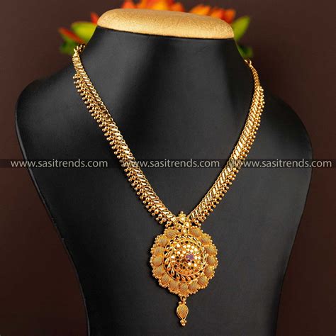 Traditional Micro Gold Plated Necklace Set - AD Stone Flower Pendant ...