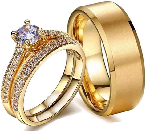 ringheart Couple Rings Yellow Gold Filled Round Cut India | Ubuy