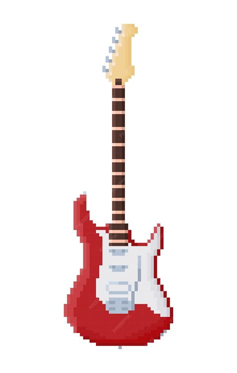 Pixel art red guitar musical instrument 8bit game item on white ...