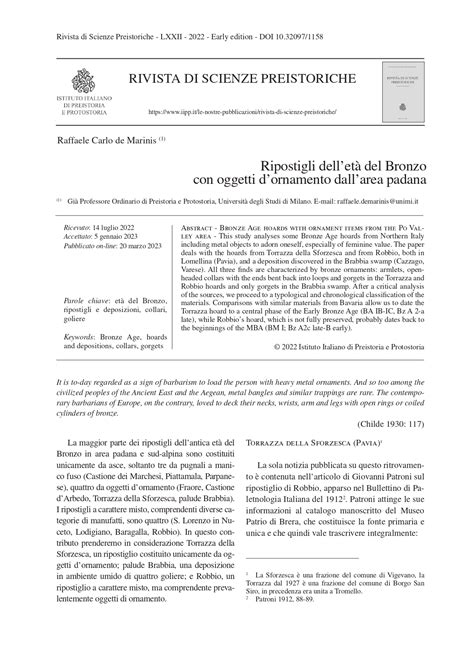 RSP LXXII – 2022 – Terza Early Edition - Istituto Italiano di Preistoria e Protostoria