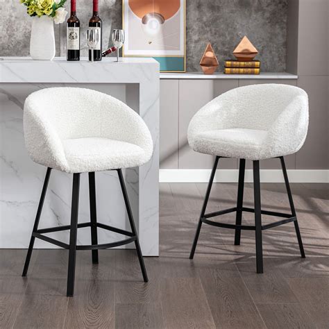 Zesthouse 25.6" Counter Height Swivel Bar Stools Set of 2, Sherpa ...