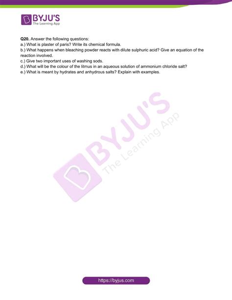 Class 10 Chemistry Worksheet on Chapter 2 Acids, Bases and Salts- Set 2