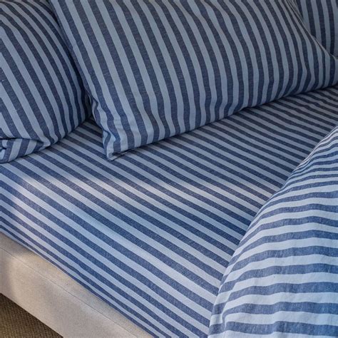 Dusty Blue Amberley Stripe Linen Blend Fitted Sheet in 2024 | Blue ...