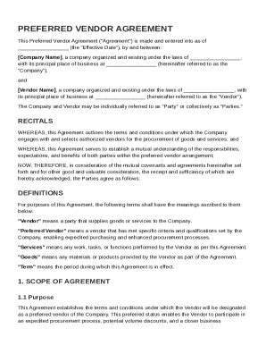 Preferred Vendor Agreement Template - Fill and Sign Printable Template ...
