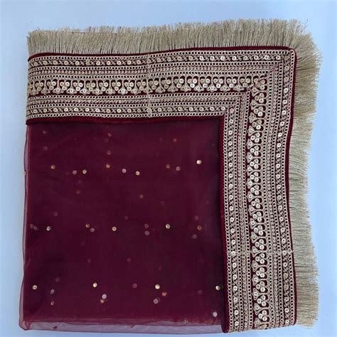 Bridal Queen Maroon Embroidered Fringed Net Dupatta – anokherang