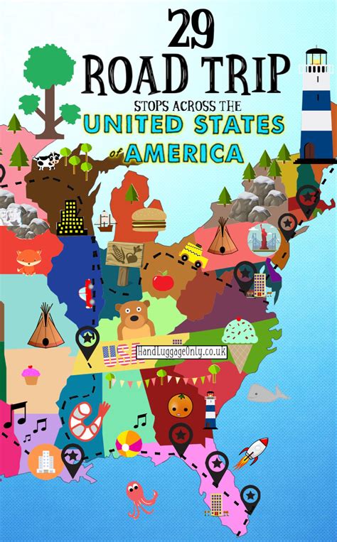 The Ultimate Road Trip Map Of Things To Do In The USA - Hand Luggage Only - Travel, Food ... - map of america for road trip