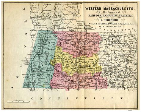 Western Massachusetts 1855 Bowles - Old State Map Reprint - OLD MAPS