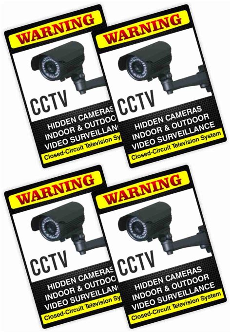 CVANU Warning Sign Sticker for CCTV Security Camera (Pack 4) CV-18 ...