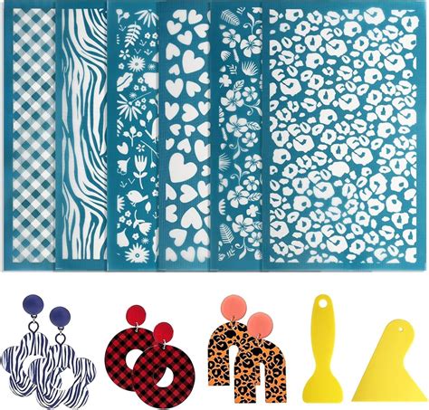 EEEKit 6PCS Silk Screen Stencils for Polymer Clay, 5 * 9 CM Reusable ...