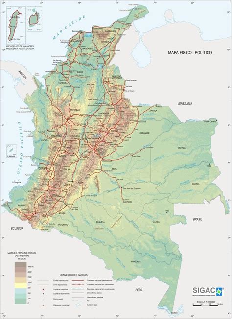 Katalic Laminated 24x32 Poster: Colombia Physical Map - Full India | Ubuy