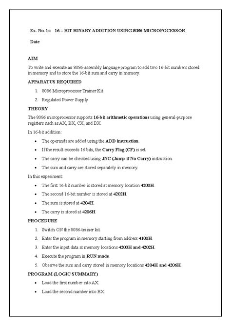 MPMC Lab Manual: 8086 Microprocessor Experiments and Procedures - Studocu