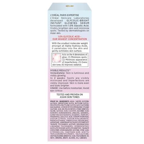 L'Oreal Paris Brightening Serum, 1% Glycolic Acid, 2% Niacinamide Seru ...