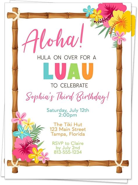 Amazon.com : Luau Birthday Invitations Aloha Invites Printed ...