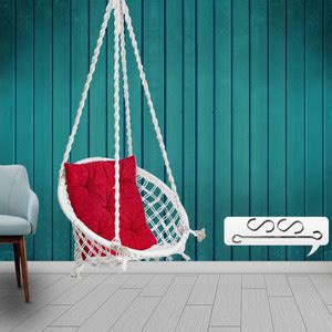 Patiofy Swing for Home with Red Square Cushion and Hanging Kit Cotton ...