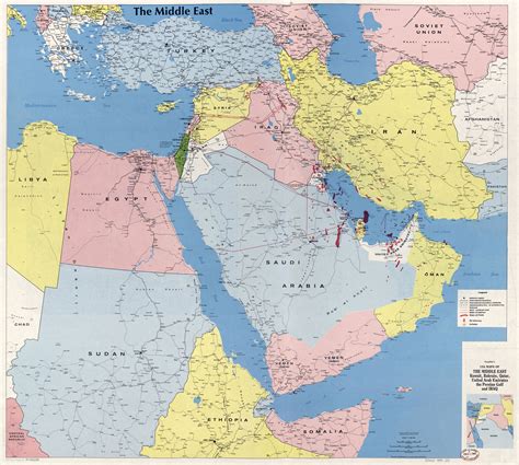 24"x22" Middle East Large detailed map East Kuwait Bahrain qatar united arab emirates the ...