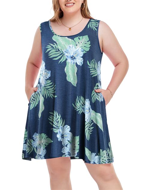 Womens Summer Dresses Flowy Elegant Floral Print Plus Size Sleeveless ...