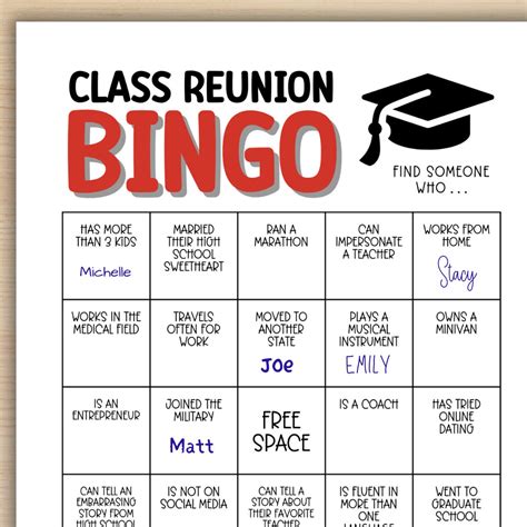 Class Reunion Bingo Game Printable, School Reunion Icebreaker Game ...