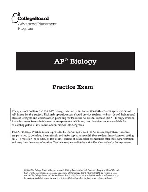 AP Biology 2008 Practice Exam - The questions contained in this AP ...