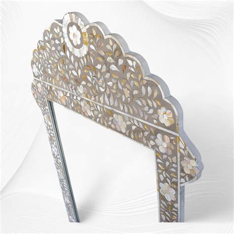 Grey Mother Of Pearl Inlay Floral Circle Mirror – Luxury Handicrafts