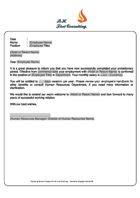 End of probation confirmation letter – BH First Consulting