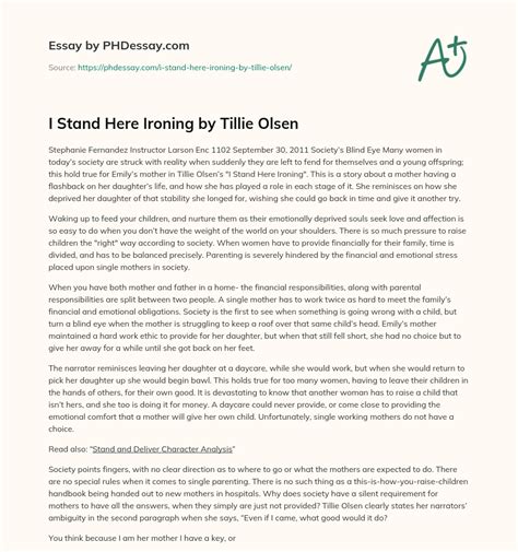 I Stand Here Ironing by Tillie Olsen - PHDessay.com