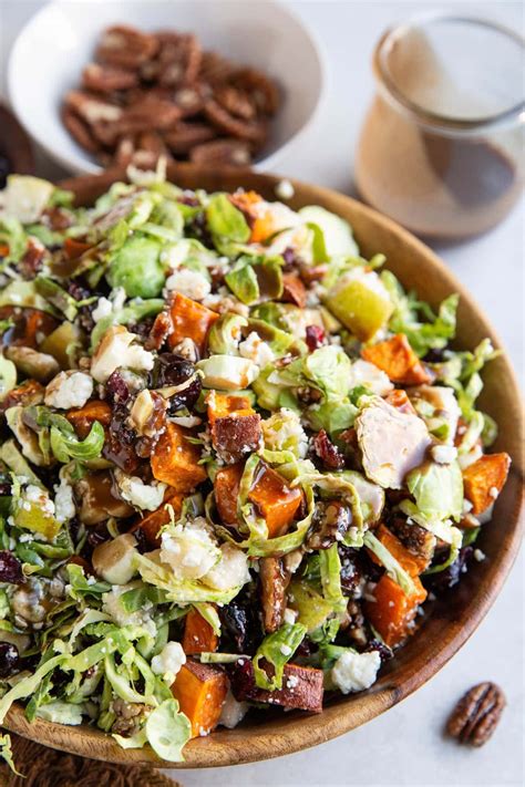 Shredded Brussel Sprout Salad with Roasted Sweet Potatoes, Candied ...