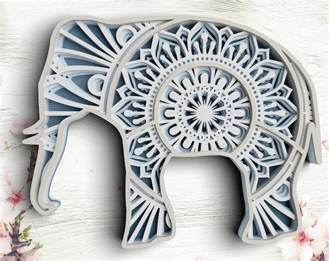3D Elephant SVG DXF 5 Layer Animal Svg 3D Mandala Svg Layered Mandala ...