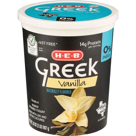 H-E-B 14g Protein Nonfat Greek Yogurt - Vanilla, 32 oz | Joe V's Smart ...