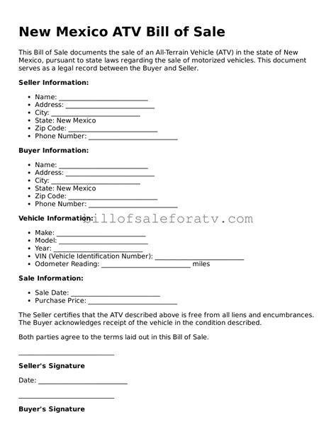 Draft Your New Mexico ATV Bill of Sale Using Our Fillable Template