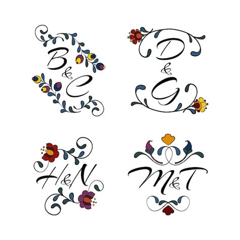 Floral wedding monograms collection | Free Vector