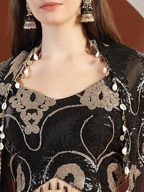 Sequinned Cocktail Indo-Western Co-ord Set with Tassles & Conch Shell ...