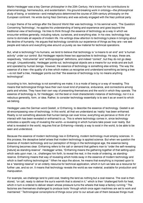 Heidegger Technology Assignment Delhi University - Martin Heidegger was ...