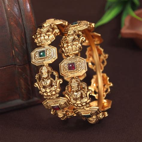 Handcrafted Matte Brass Temple Bangle with Elephant Motif
