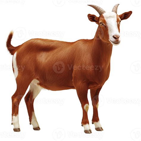 Brown goat with white markings stands confidently, showcasing its ...