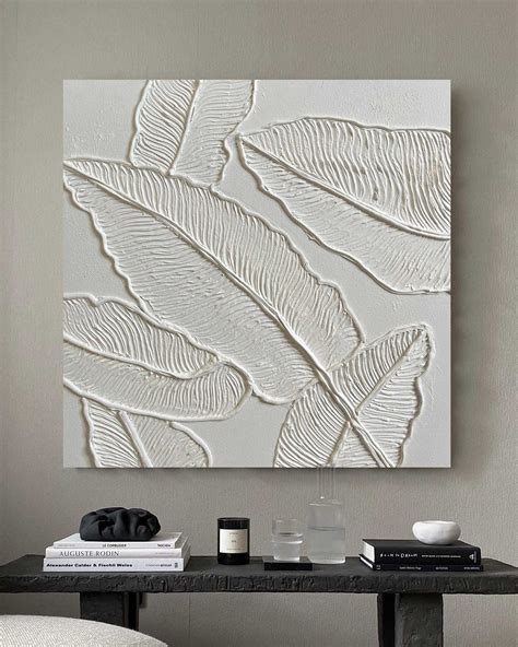 White Plaster Wall Art Textured Acrylic Abstract Painting 3D Minimalist ...