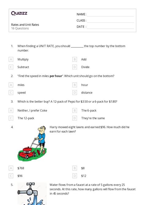 50+ Unit Rates worksheets for 6th Class on Quizizz | Free & Printable