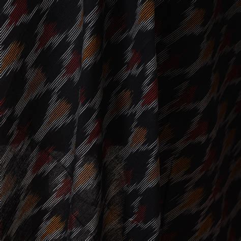 Black Cotton Pochampally Ikat Fabric