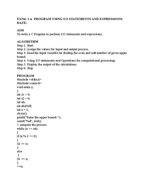 Cs3271 CP Lab - C Programs for I/O Statements and Loops - Studocu