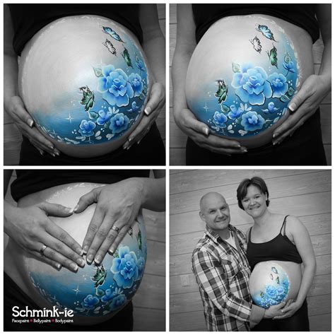 Blue flowers and butterfly Bellypaint www.schmink-ie.nl | Belly ...
