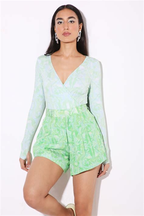 Hug Me - V Neck Lycra Bodysuit - Print | Monokrom Mumbai