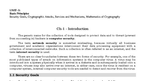 CNS R20 Unit 1: Basic Principles of Security Goals & Cryptography - Studocu