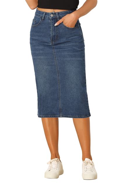 INSPIRE CHIC Women's Denim Skirts High Waist Zipped Split Back Midi ...