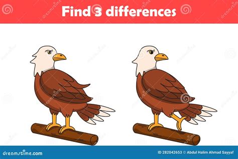 Education Game for Children Find Three Differences between Two Eagle ...