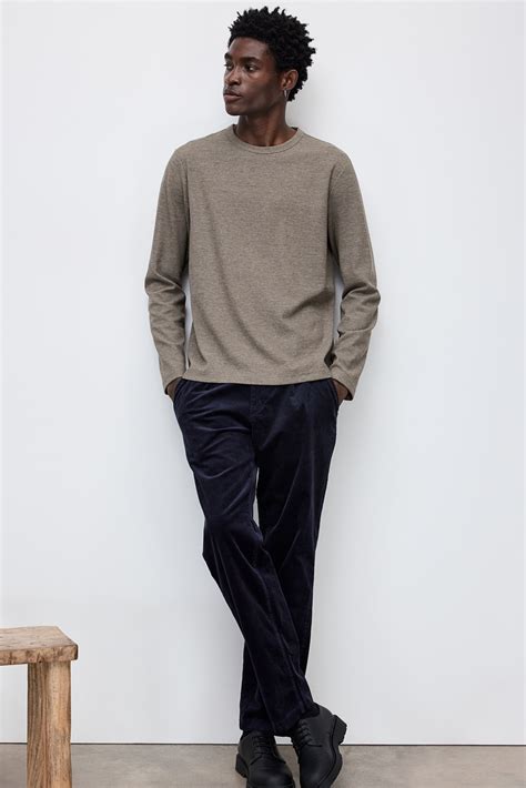 - Regular Fit Long-sleeved waffled top - Greige marl - Men | H&M IN