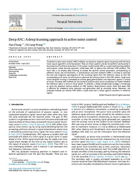 Deep Learning for Active Noise Control (ANC) - Neural Networks 141 ...